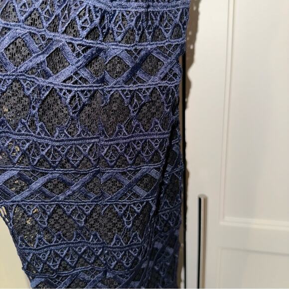 SIMKHAI Lattice Embroidered Mermaid Trumpet Dress Navy Blue and Black 2 - Picture 14 of 16